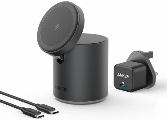 Anker 623 Magnetic Wireless Charger (MagGo), 2-in-1 Wireless Charging Station with 20W USB-C Charger, For iPhone 13/12 Series, AirPods Pro - Gray